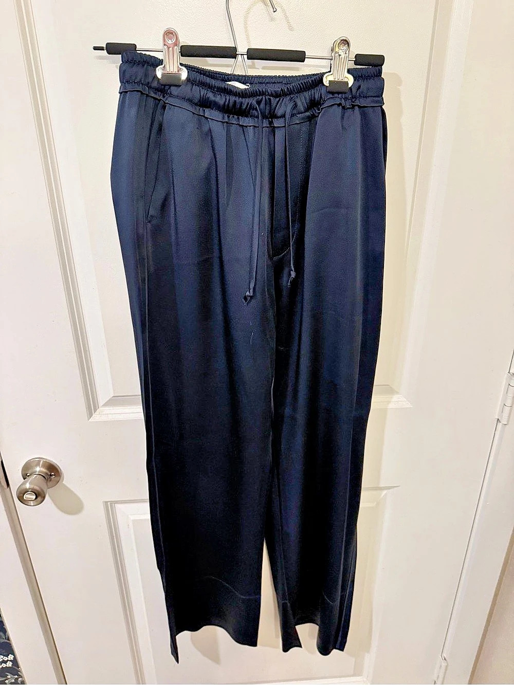 Zara Navy Satin Wide Leg Pull On Trouser